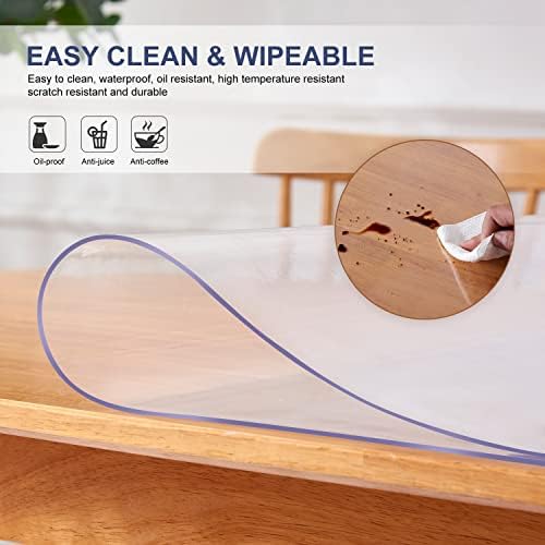 Table Protector Cover Clear Plastic Tablecloth Protector Glass Plastic Tablecloth Waterproof Wipeable Vinyl PVC for Rectangle Dining Tables Mat Pad Furniture Protector Good for 44x102 Inch Non-slip - Image 4