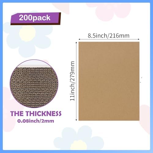 RLAVBL 200 Pack 8.5x11 Corrugated Cardboard Sheets, Flat Cardboard Inserts for Shipping, Mailing, Packing, DIY Crafts - Image 2