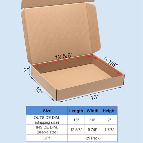 Wowxyz Brown Shipping Boxes 13x10x2" 25 Pack - Corrugated Cardboard Box Mailers for Small Business, Kraft Medium Literature Mailer Packaging Supplies Brown - Image 2