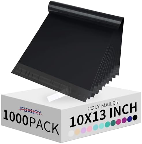 Fuxury 1000 Pack 10x13" Black Poly Mailers Bulk,Waterproof Mailing Envelopes for Clothing,Strong Adhesive Self Seal Poly Shipping Bags for Postage Return Books Small Business by Fuxury