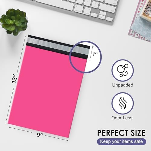 Hot Pink Poly Mailers 9x12, Shipping & Mailing Bags, 1000 Pack Bulk - Image 2