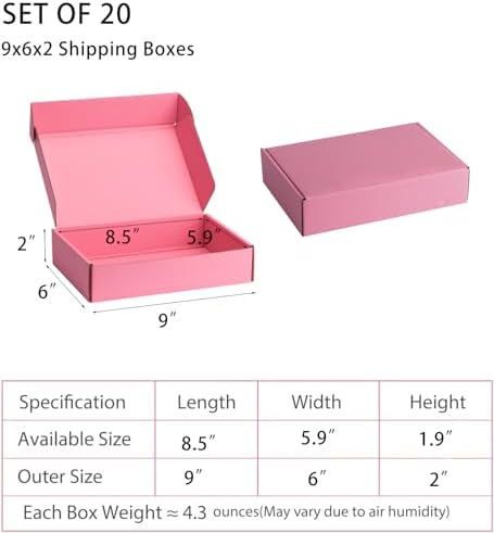 Pink Shipping Boxes 9x6x2 Inches, 20 Pack - Image 2