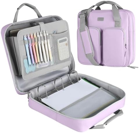 3 Inch Zipper Binder 3 Ring with Shoulder Strap & Multi-Pocket by Soulgo