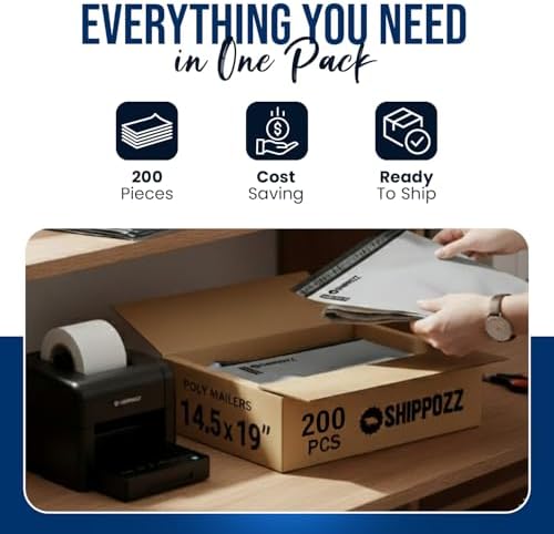 Shippozz 14.5x19 Poly Mailers 200 Pack, Durable Waterproof Polymailers for Shipping Clothes, Self Seal Mailing Bags for Small Business Packaging Supplies, Mailing Envelopes for Books, and Accessories - Image 4