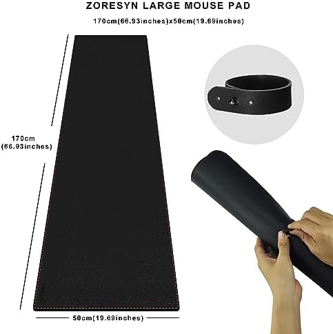ZORESYN PU Leather Desk Mat 66.9" x 19.7" Black - Image 2