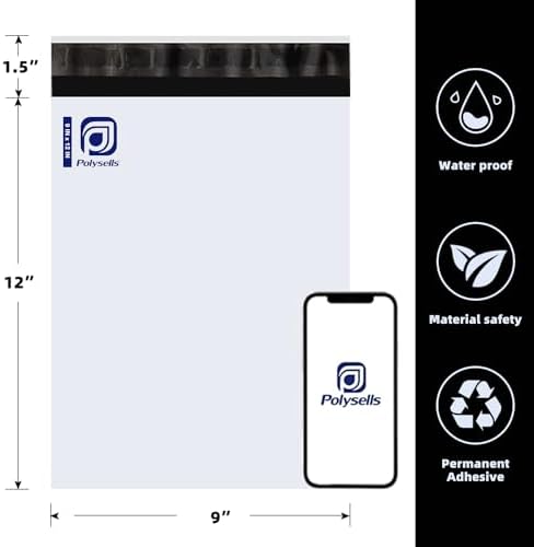 POLYSELLS 200 pcs 9x12 Inches White Poly Mailers Shipping Envelopes, Strong Adhesive Sealing, Waterproof, and Tear-resistant Postal Mailing Bags for Small Business, Clothes, Non-Fragile Items - Image 2