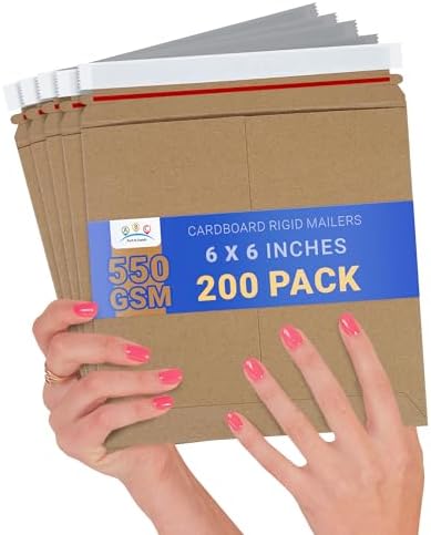 ABC PACK & SUPPLY Rigid Mailers 6 x 6 Inch, Brown Cardboard Envelopes, Self Seal Tear Strip, 550 GSM Paperboard, Stay Flat Design, Pack of 200 by ABCPackSupply%C2%AE