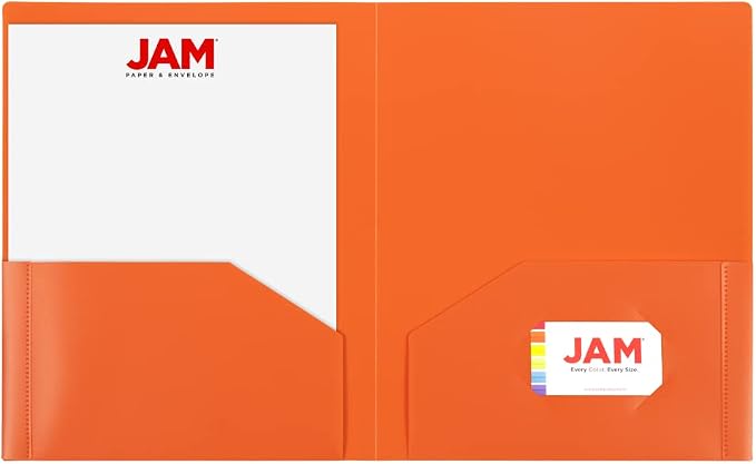 JAM PAPER Heavy Duty Plastic 2 Pocket Extra Tough School Folders - Orange - 6/Pack - Image 4