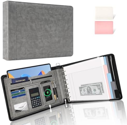 Ospelelf Grey Zippered 7 Ring Check Binder for Business Checks (9" x 13"), 1 Inch Faux Leather Checkbook Portfolio with Zipper Pouch, Professional Binder Organizer for Accountants, Home Use by OspelelfOfficeSupplies