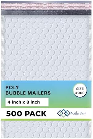 Arctic White Bubble Mailers 4x8, Poly Padded Envelopes #000, 500 Pack by MAILERVIEW