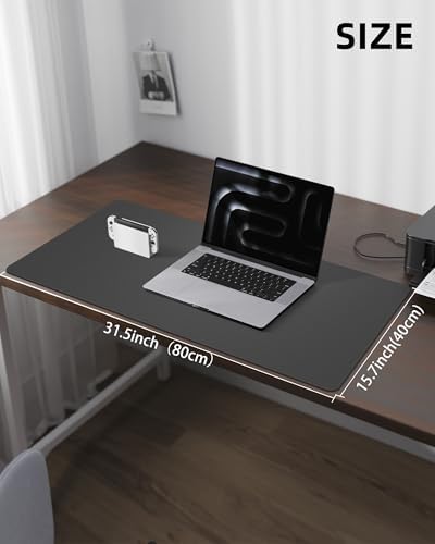 Leather Desk Pad Protector, Mouse Pad, Office Desk Mat, Non-Slip PU Leather Desk Blotter, Laptop Desk Pad, Waterproof Desk Writing Pad for Office and Home (Dark Grey, 31.5" x 15.7") - Image 5