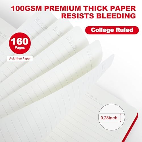 SUQJOY Lined Journal Notebooks, 6 Pack 160 Pages, 5.5x 8.2-Inch Journals for Women Men, Hardcover Notebook with 100 gsm Thick Paper, A5 Size College Ruled Notebook for Writing/Travel/Work (Red-6 Pack) - Image 3