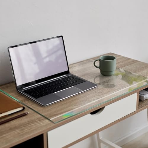 JAMBALAY Premium Tempered Glass Computer Desk Pad with Beveled Edge, 32" x 20" Office Desk Pad to Protect Desk, Clear Desk Mat for Desktop Dry Erase, Keyboard and Monitor, 0.2" Thick by JAMBALAY