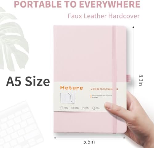 Heture Hardcover Notebooks, A5 Lined Journals Notebook for Writing 160 Pages, 8.2 x 5.5 inch, Classic Ruled Notebooks for College/Work/Travel (Pink, 1 Pack) - Image 2