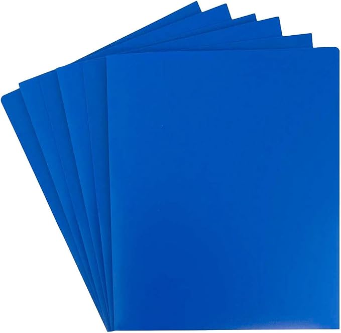 JAM PAPER Heavy Duty Plastic Two Pocket Extra Tough School Folders - Blue - 6/Pack - Image 3