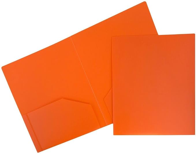 JAM PAPER Heavy Duty Plastic 2 Pocket Extra Tough School Folders - Orange - Bulk 48/Pack by JAMPaper
