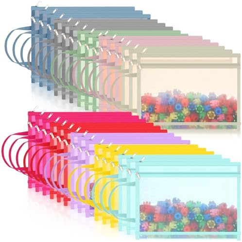 Marspark 30 Pack 10 Color Mesh Zipper Pouch Bags A4 Nylon Organizing Bags Breathable See Through Zipper Pouch with Handle for Office Games by Marspark