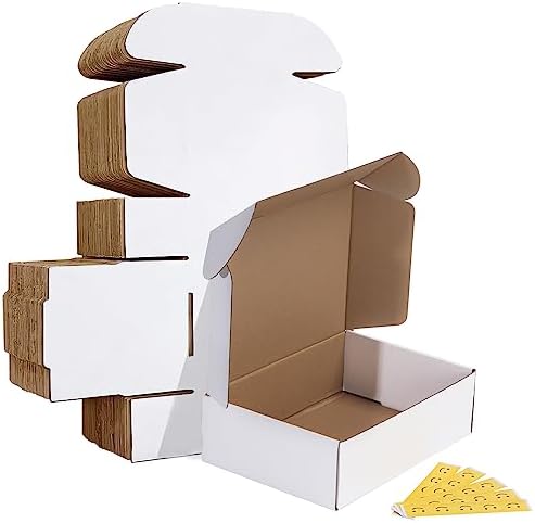 HORLIMER 10x7x3 inches Shipping Boxes Set of 25, White Corrugated Cardboard Box Literature Mailer, 25 Stickers Included by HORLIMER