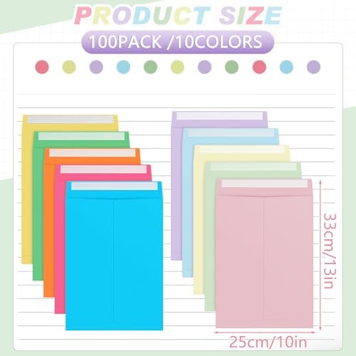 100 Pcs 10'' x 13'' Catalog Envelopes Self Adhesive 32lb Manila Envelopes Kraft Peel & Seal for Secure Mailing Storage Organizing for Office Business Home(10 Colors) - Image 2