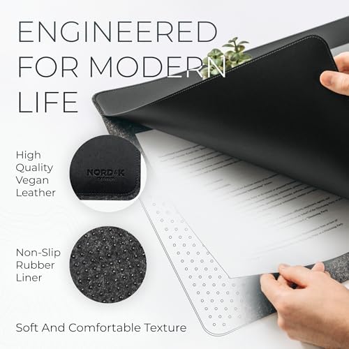 Nordik Felt and Leather Desk Mat - Dual Layer True Black 35 x 17 in - Image 5