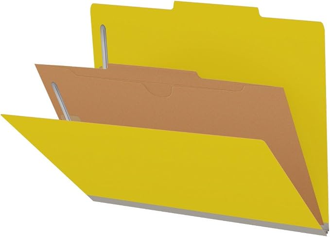 25 Pt. Pressboard Classification Folders, 2/5 Cut ROC Top Tab, Letter Size, 1 Pocket Divider, Yellow (Box of 10) - Image 4