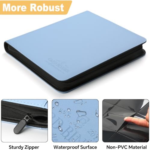 16-Pocket Business Card Binder holds 1024 Cards, Premium Diamond PU Leather Name Card Holder Organizer with Zipper, Black Sleeves Side Loading Card Book for Collectors & Office(light blue) - Image 3