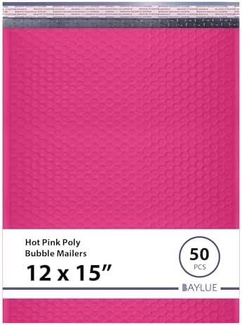 Hot Pink Bubble Mailers 12x15, Self Seal Poly Padded Envelopes, 50 Pack by BAYLUE