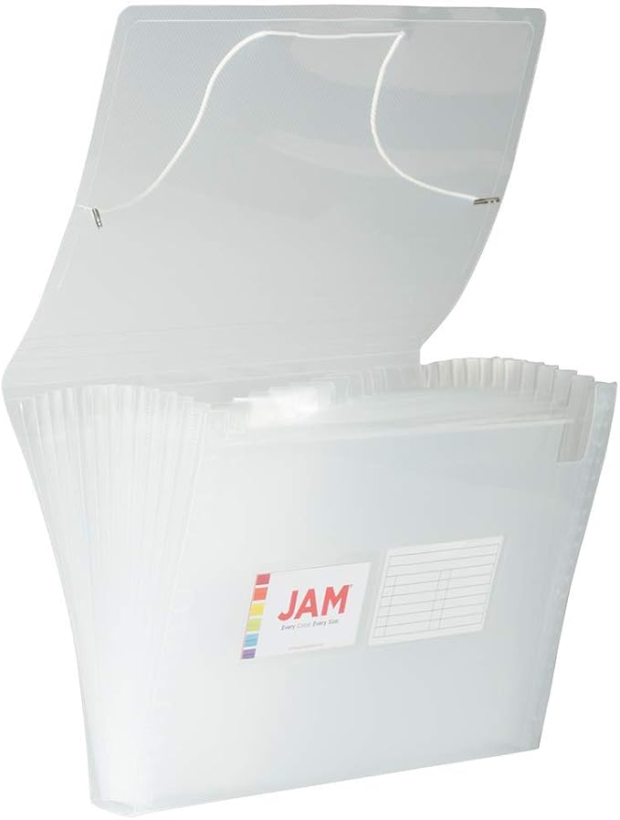 JAM PAPER Accordion Folders - 13 Pocket Plastic Expanding File - Letter Size - 9 x 13 - Clear - Sold Individually by JAMPaper
