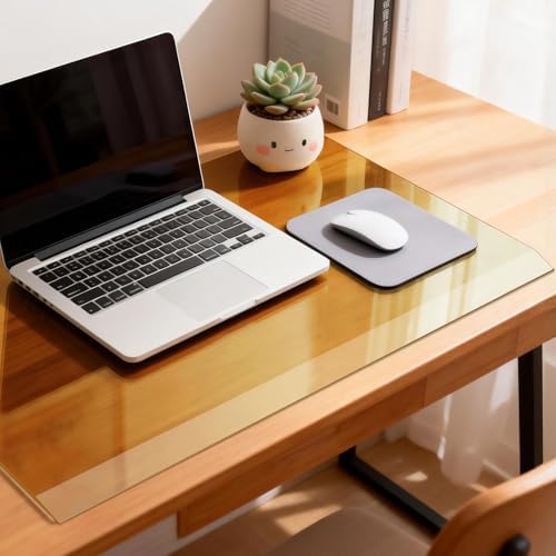 VASUHOME 24" x 18" Brown Tempered Glass Desk Mat with Beveled Edge - Ergonomic Desk Protector, Dry Erase Surface, Ideal Table Top Protector for Home & Office by VASUHOME