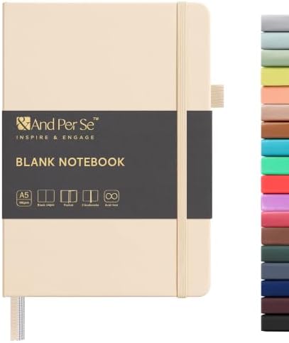 &And Per Se Blank Sketch Notebook, A5 Hardcover, 160 Pages 100gsm Thick Paper, Unlined Journal for Drawing, Doodling, Hand Lettering – Creative Gift for Artists, Designers, Writers (Light Apricot) by AndPerSe