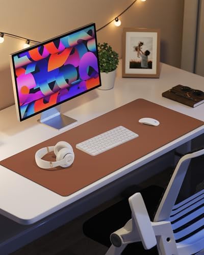 Leather Mouse Pad & Desk Blotter Mat - Non-Slip PU Laptop Desk Pad, Waterproof Writing Pad for Office & Home (Brown, 36" x 17") - Image 6