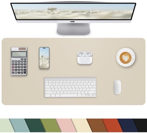 Small Desk Mat,Leather Desk Pad Protector,Desk Mouse pad,Office Desk mat,Laptop Mat for Desk, Non-Slip PU Leather Desk Blotter,Waterproof Desk Writing Pad for Office/Home(23.6"x13.8",Beige) by cebowa