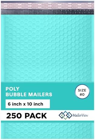 Teal Bubble Mailers 6x10, Self Seal Poly Padded Envelopes #0, 250 Pack by MAILERVIEW