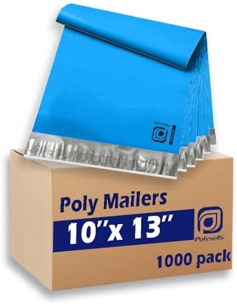 POLYSELLS 1000 pcs 10x13 Inches Blue Poly Mailers Shipping Envelopes, Strong Adhesive Sealing, Waterproof, and Tear-resistant Postal Mailing Bags for Clothing, Books, and Accessories by POLYSELLS