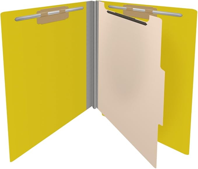 25 Pt. Pressboard Classification Folders, Full Cut End Tab, Letter Size, 1 Divider, Yellow (Box of 10) - Image 4