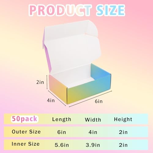 Shipping Boxes Small 6x4x2", 50 Pack Colorful Cardboard Mailer Boxes, Mailing Boxes for Packaging Small Business - Image 2