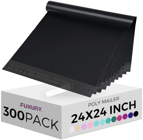Fuxury Large Poly Mailers 24x24" 300Pcs Bulk Shipping Bags for Cloths Black by Fuxury