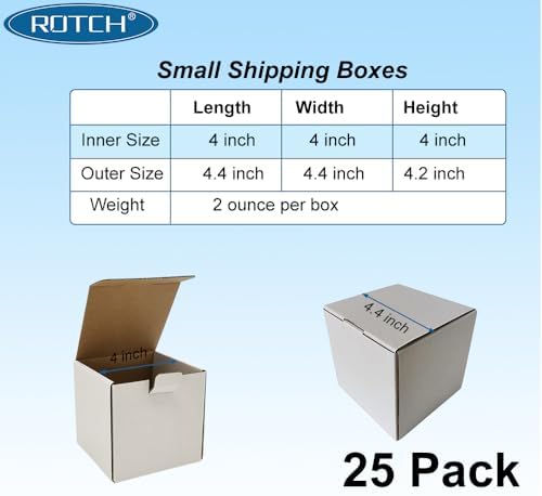 ROTCH 4x4x4'' Small Shipping Boxes, Cardboard Corrugated Mailers, Perfect for Shipping Small, White (M444-25-W) - Image 2