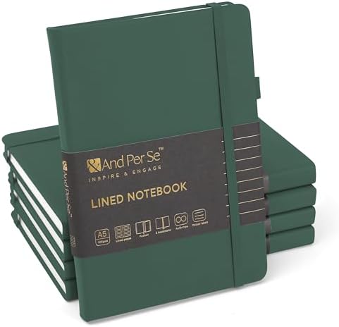 &And Per Se Lined Notebooks Bulk 5-Pack, A5 Hardcover Journal, 160 Pages 100gsm Thick Paper, Classroom Supplies for Students, Teachers, College Ruled Notebooks for School Office (Green) by AndPerSe