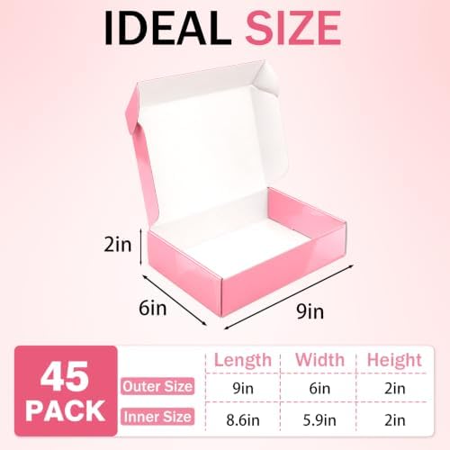9x6x2 in Shipping Boxes Medium, 45 Pack Glossy Pink Corrugated Boxes, Cardboard Packing Boxes for Shipping Small Business Bulk - Image 2