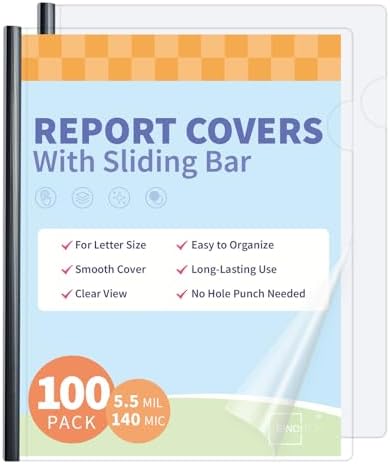 Binditek Clear Report Covers with Sliding Bars, 25 Sheet Capacity, 100 Pack by Binditek