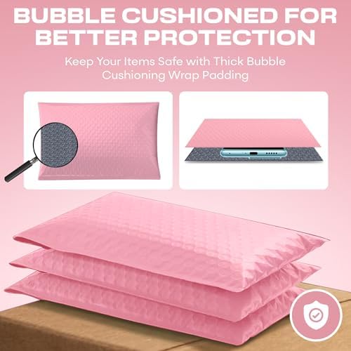 Light Pink Bubble Mailers 6x10, Poly Padded Envelopes #0, 500 Pack - Image 4