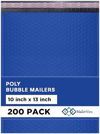 Royal Blue Bubble Mailers 10x13, Self Seal Poly Padded Envelopes, 200 Pack by MAILERVIEW