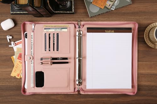 Vegan Leather Padfolio, 3 Ring Binder - Pink Padfolio with Pattern, Handmade Portfolio Organizer - Image 4