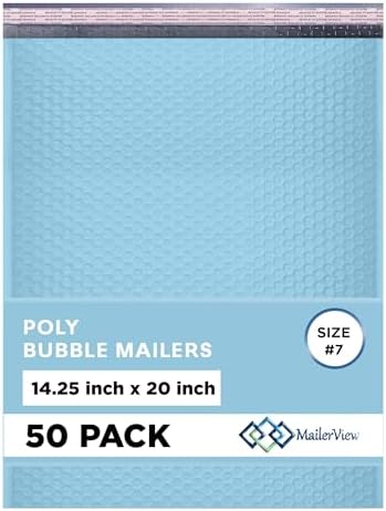 Light Blue Bubble Mailers 14.25x20 Poly Padded Envelopes #7 50 Pack by MAILERVIEW
