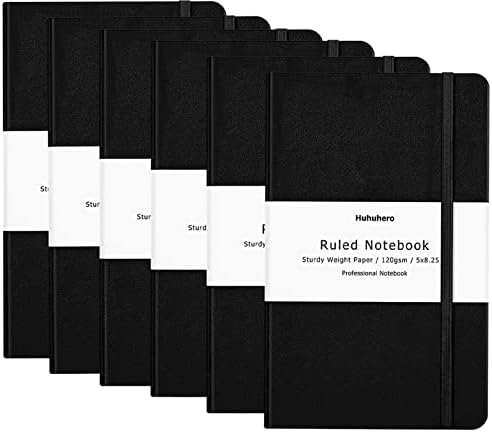 Huhuhero 6 Pack Lined Black Notebook Journals, College Ruled 5.25"×8.25" by Huhuhero