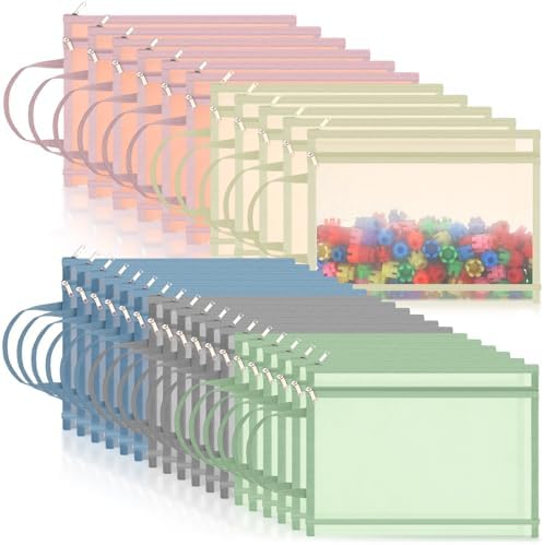 Marspark 30 Pack Classic Color Mesh Zipper Pouch Bags A4 Nylon Organizing Bags Breathable See Through Zipper Pouch with Handle for Office Games by Marspark