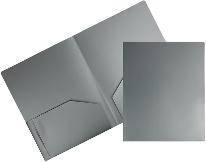 JAM PAPER Heavy Duty Plastic 2 Pocket Extra Tough School Folders - Silver - Bulk 144/Box by JAMPaper