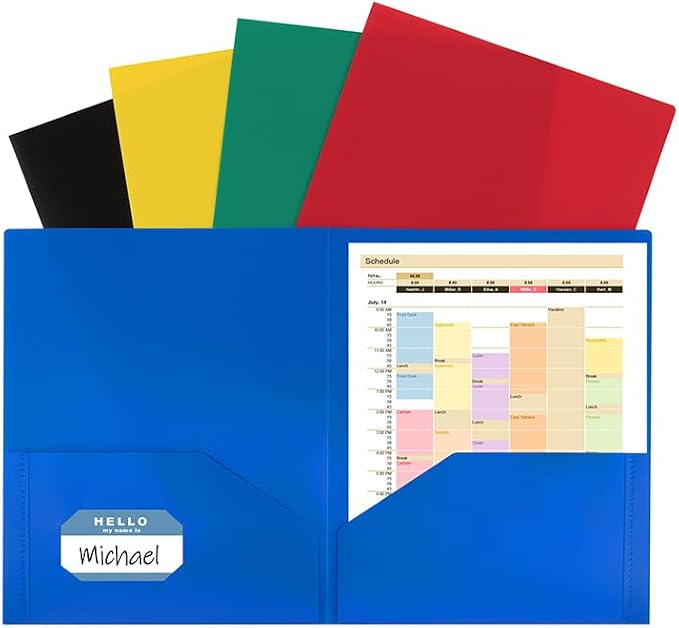 C-Line Two-Pocket Heavyweight Poly Portfolio, for Letter Size Papers, Includes Business Card Slot, Assorted Colors, 10 Pack (32950) - Image 3