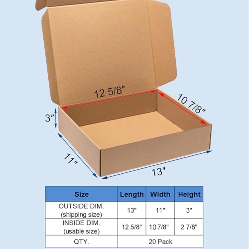Wowxyz Shipping Boxes 13x11x3 Inches 20 Pack Corrugated Cardboard Mailing Boxes for Small Business, Kraft Medium Literature Mailer Packaging Supplies Brown - Image 2